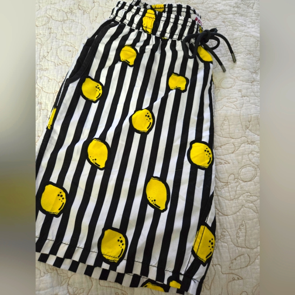 Mr.Swim Black and White Lemon Swim Shorts Size Med